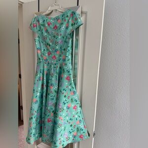 Voodoo Vixen Mint Green Dress with Colorful Floral Patterns